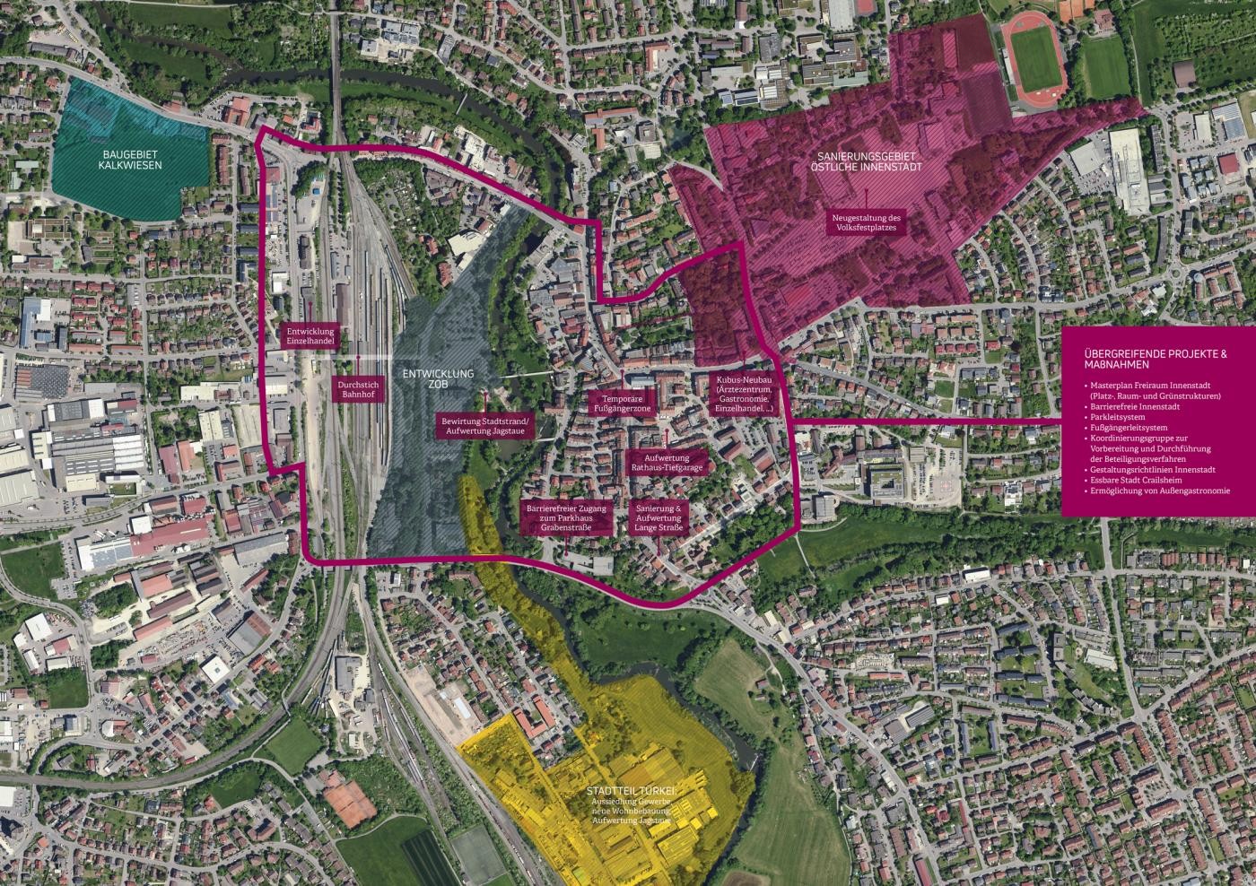 Karte von Crailsheim mit einzeichnung und Erklärung der Projekte