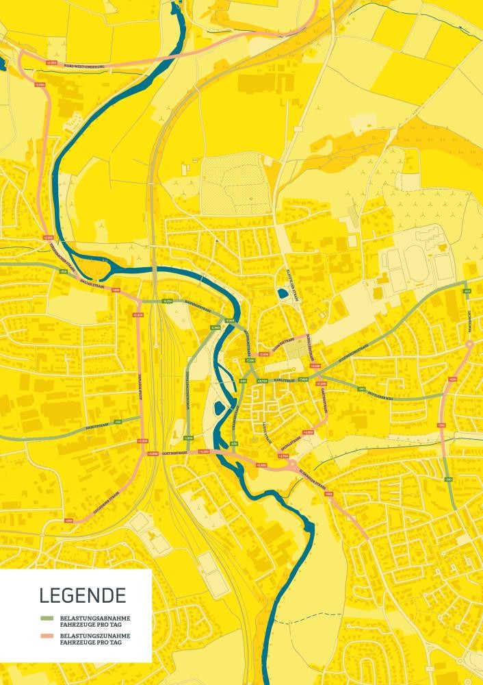 Karte mit Markierung der zu und abnehmenden Belatungensstrecken