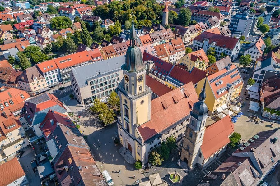Das Rathaus Crailsheim aus der Vogelperspektive