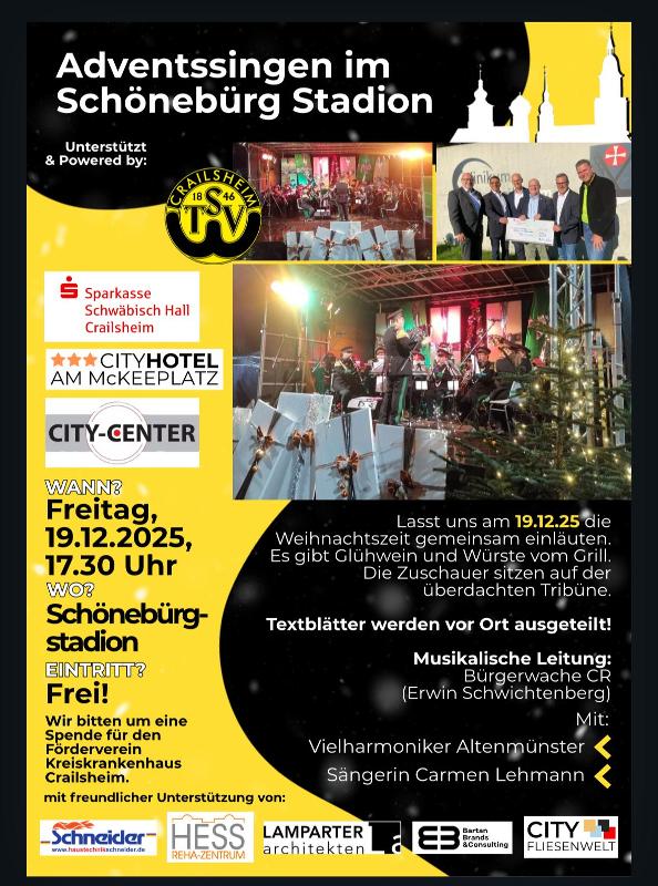 Flyer der Veranstaltung "Adventssingen im Schönebürg Stadion"