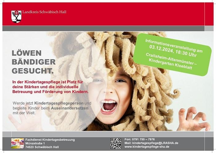 Plakat mit Infos zur Infoveranstaltung Kindertagespflege Plakat mit Infos zur Infoveranstaltung Kindertagespflege