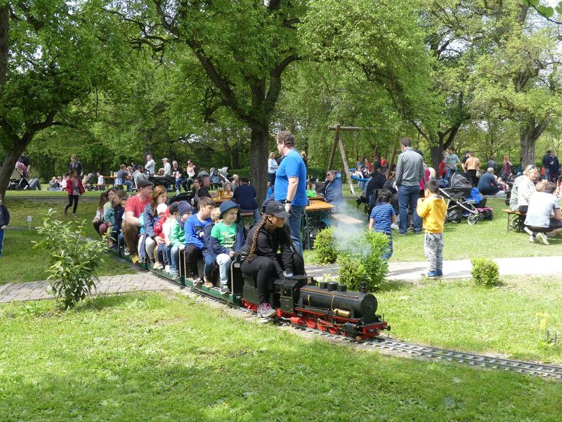 Eisenbahnfahrt mit vielen Kindern und einem Schaffner