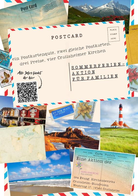 mehrere Postkarten auf einem Haufen mit einem QR-Code