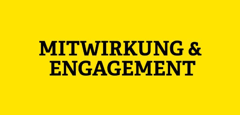 Gelbe Kachel mit Aufschrift Mitwirkung & Engagement