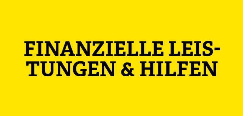 Gelbe Kachel mit Aufschrift Leistungen & Hilfen