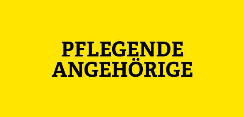 Gelbe Kachel mit Aufschrift Pflegende Angehörige
