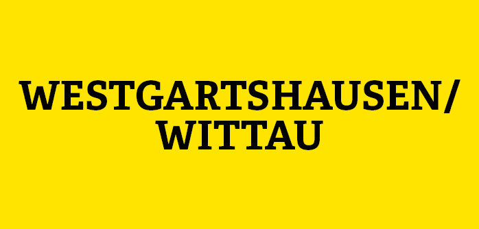 Gelbe Kachel mit Aufschrift Westgartshausen/Wittau
