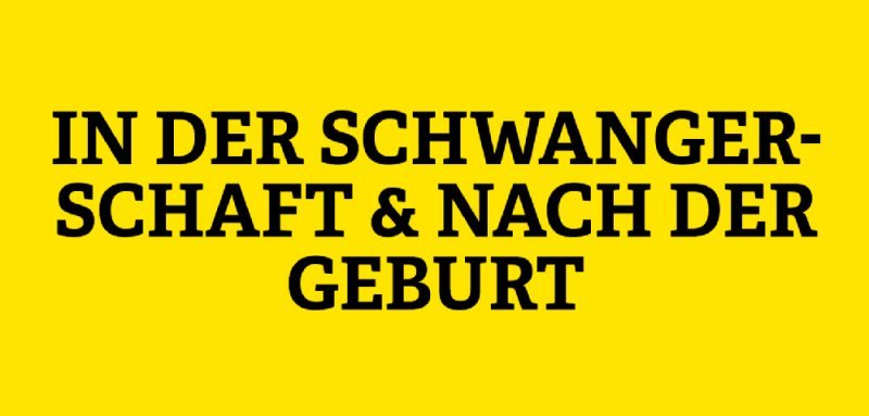 Gelbe Kachel mit Aufschrift in der Schwangerschaft & nach der Geburt