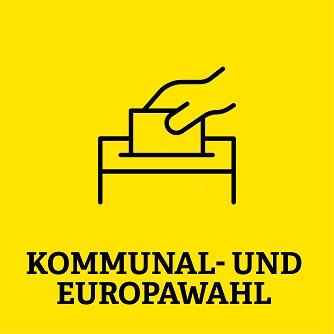 gelbe Kachel mit der Aufschrift Kommunal- und Europawahl