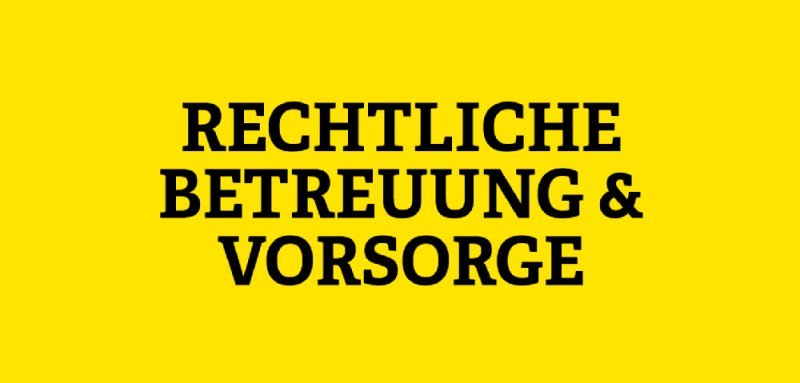 Gelbe Kachel mit Aufschrift Rechtliche Betreuung & Vorsorge
