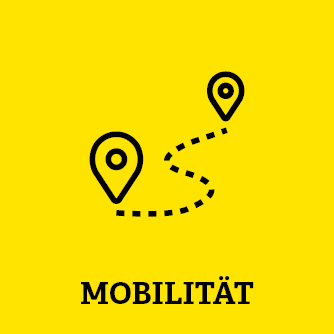 gelbe Kachel mit der Aufschrift Mobilität