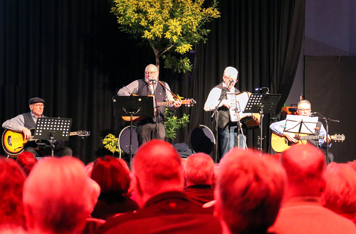 vier Musiker stehen auf der Bühne