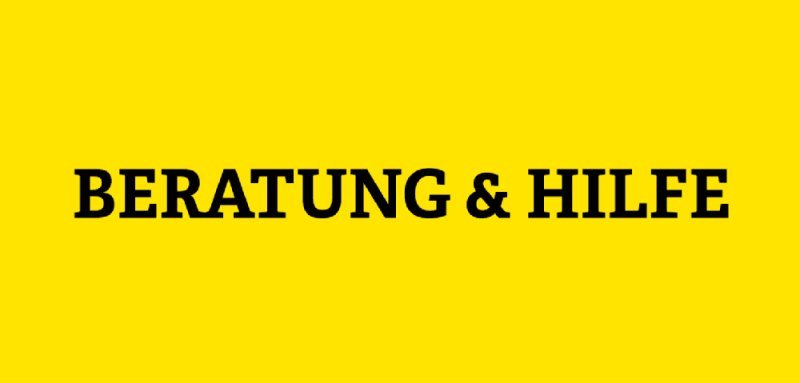 Gelbe Kachel mit Aufschrift Beratung und Hilfe