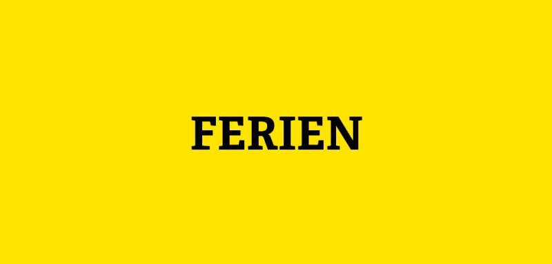 Gelbe Kachel mit Aufschrift Ferien