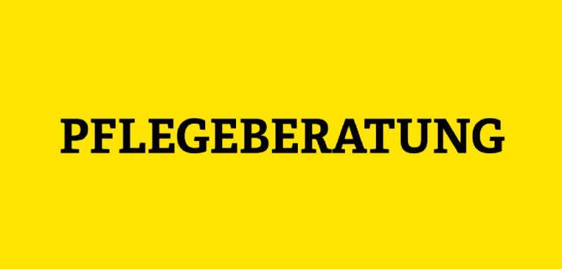 Gelbe Kachel mit der Aufschrift Pflegeberatung