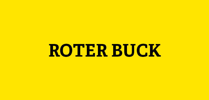Gelbe Kachel mit Aufschrift Roter Buck