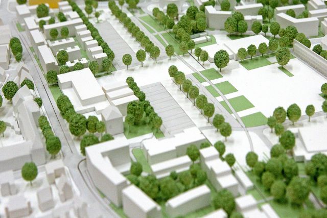 Modell, das das Sanierungsgebiet Östliche Innenstadt zeigt